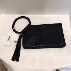 Virago vegan clutch/wristlet with tassel with tags black